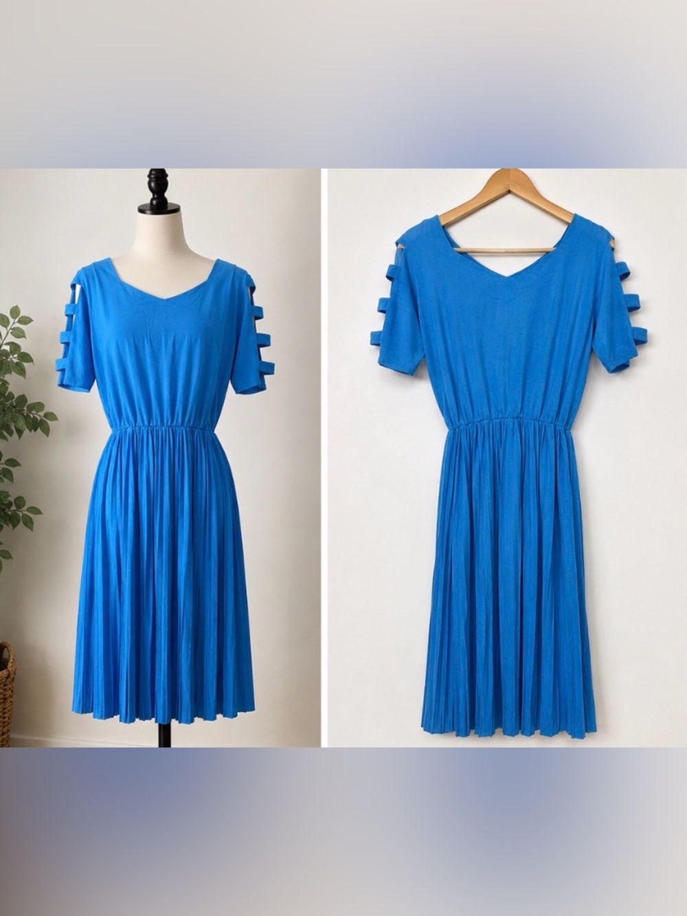 Vintage Dianatex Bright Blue Pleated Dress